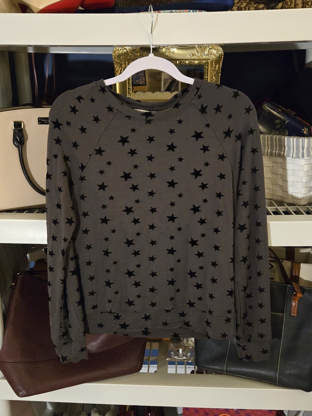 For The Republic Charcoal Crewneck with Black Star Pattern